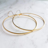 Large Gold Circle Earrings - simple thin hoop on latching kidney ear wire, large hoops, big circles, lightweight hoop, everyday earrings, 2" - Constant Baubling