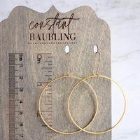 Large Gold Circle Earrings - simple thin hoop on latching kidney ear wire, large hoops, big circles, lightweight hoop, everyday earrings, 2" - Constant Baubling
