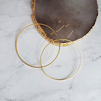 Large Gold Circle Earrings - simple thin hoop on latching kidney ear wire, large hoops, big circles, lightweight hoop, everyday earrings, 2" - Constant Baubling