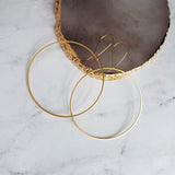 Large Gold Circle Earrings - simple thin hoop on latching kidney ear wire, large hoops, big circles, lightweight hoop, everyday earrings, 2" - Constant Baubling