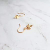 Maple Leaf Earrings, tiny gold leaf earring, fall earring, autumn earring, small gold leaf earring, gold leaf dangle, gold maple leaf - Constant Baubling