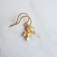 Maple Leaf Earrings, tiny gold leaf earring, fall earring, autumn earring, small gold leaf earring, gold leaf dangle, gold maple leaf - Constant Baubling