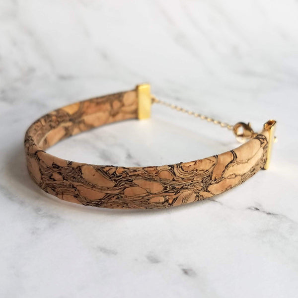 Cork Bracelet - wood cuff & gold adjustable chain, wood bangle, cork bangle, cork bracelet, woof cuff, cork cuff, wide bracelet, marbled - Constant Baubling