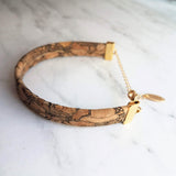 Cork Bracelet - wood cuff & gold adjustable chain, wood bangle, cork bangle, cork bracelet, woof cuff, cork cuff, wide bracelet, marbled - Constant Baubling