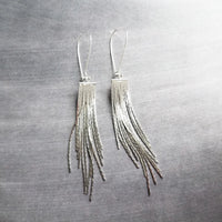 Silver Fringe Earrings, long chain earring, silver chain earring, snake chain earring, chain fringe earring, chain tassel earring 4" earring - Constant Baubling