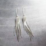 Silver Fringe Earrings, long chain earring, silver chain earring, snake chain earring, chain fringe earring, chain tassel earring 4" earring - Constant Baubling