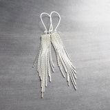 Silver Fringe Earrings, long chain earring, silver chain earring, snake chain earring, chain fringe earring, chain tassel earring 4" earring - Constant Baubling