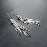 Silver Fringe Earrings, long chain earring, silver chain earring, snake chain earring, chain fringe earring, chain tassel earring 4" earring - Constant Baubling