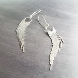 Silver Fringe Earrings - thin snake chain strands, chain dangle, v shape chain, thin chain fringe, chain tassel, 4" long earring, sexy - Constant Baubling