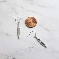 Thin Feather Earrings - long antique silver oxidized finish charm, narrow tribal feather, simple silver feather, plain feather earring - Constant Baubling