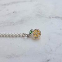 Lemon Necklace, small crystal lemon, lemon charm, fruit necklace, citrus fruit, silver lemon pendant, delicate silver chain, tiny pendant - Constant Baubling