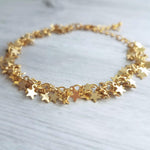 Gold Star Bracelet, tiny gold star bracelet, gold star chain, little stars cluster, cha cha bracelet lucky charm bracelet good luck bracelet - Constant Baubling