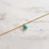 Orange Drop Necklace -  very tiny cantaloupe color glass pendant, 14K gold fill chain, delicate small little teardrop, gift for her under 30 - Constant Baubling