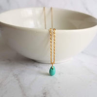 Gold Minimalist Necklace, tiny mint drop, aqua teardrop, blue drop pendant, 14K gold fill chain, glass drop, delicate necklace gift under 30 - Constant Baubling