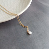 White Teardrop Necklace -  tiny glass drop pendant, delicate 14K gold fill chain, small little charm, bridesmaid gift for her under 30 - Constant Baubling