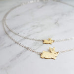 Bunny Rabbit Necklace, mama bunny necklace, baby bunny necklace, mother necklace, double chain, 2 chains, mom child necklace, gold/silver - Constant Baubling