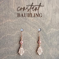 Evil Eye Earrings, rose gold earring, talisman amulet, protective earring, Hamsa earring, hand Fatima, spiritual symbol protection good luck - Constant Baubling