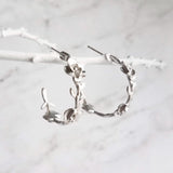 Vine Hoop Earrings, floral earring, matte silver earring, circle earring, silver branch earring, rose flower hoop .925 sterling silver posts - Constant Baubling