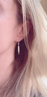 Thin Feather Earrings - long antique silver oxidized finish charm, narrow tribal feather, simple silver feather, plain feather earring - Constant Baubling