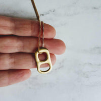 Gold Soda Pop Tab Necklace - tag necklace, soda pendant, pop necklace, soda pull tab necklace, gold soda tab, gold pop tab, large tag charm - Constant Baubling