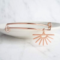 Rose Gold Sunset Bracelet - simple bangle, rose gold bangle, adjustable wire bracelet, sun charm bracelet, sunshine bracelet, rose gold sun - Constant Baubling