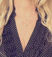 Silver Crystal Ball Necklace - round CZ pendant, faux diamond pave bead, thin chain, 8mm ball pendant, slider pendant, cubic zirconia charm - Constant Baubling