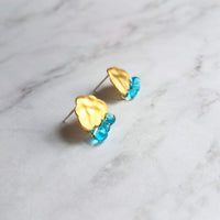 Gold Cloud Raindrop Earrings w/ aqua blue glass droplets, rain drops keep falling on my head, .925 sterling silver posts, cumulus, storm - Constant Baubling