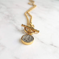 Large Gold Ball Chain Necklace, front toggle clasp necklace, coin pendant, gold coin charm, chunky gold necklace, coin necklace, thick chain - Constant Baubling