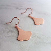 Asian Leaf Earrings - little copper ginkgo leaves in bright brushed finish, simple scalloped edge, modern Zen design, small ginkgo leaf - Constant Baubling