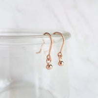 Rose Gold Ball Earrings, tiny ball earring, small round dangle, rose gold drops, 14K rose gold vermeil, dot earring, rose gold fill hooks - Constant Baubling