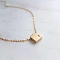 Gold Block Necklace, personalized pendant, gold letter necklace, cube necklace, gold initial necklace, gold name necklace, small gold block - Constant Baubling