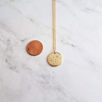 Night Sky Necklace - gold cubic zirconia star pendant, celestial necklace, round medallion, constellation necklace, wishing star necklace - Constant Baubling
