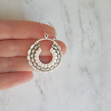 Large Flower Earrings - large antique silver round hoop, round kidney locking wire hoop, open circle earring, mum earring, layers of petals - Constant Baubling