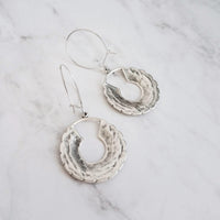 Large Flower Earrings - large antique silver round hoop, round kidney locking wire hoop, open circle earring, mum earring, layers of petals - Constant Baubling
