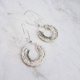 Large Flower Earrings - large antique silver round hoop, round kidney locking wire hoop, open circle earring, mum earring, layers of petals - Constant Baubling