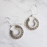 Large Flower Earrings - large antique silver round hoop, round kidney locking wire hoop, open circle earring, mum earring, layers of petals - Constant Baubling