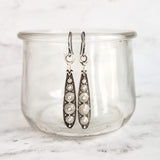 Long Narrow Teardrop Earrings - antique black accent Bali beaded ethnic design - little simple ball dot edge - Boho Bohemian teardrop - Constant Baubling