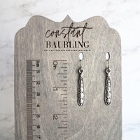Long Narrow Teardrop Earrings - antique black accent Bali beaded ethnic design - little simple ball dot edge - Boho Bohemian teardrop - Constant Baubling