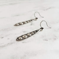 Long Narrow Teardrop Earrings - antique black accent Bali beaded ethnic design - little simple ball dot edge - Boho Bohemian teardrop - Constant Baubling