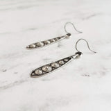 Long Narrow Teardrop Earrings - antique black accent Bali beaded ethnic design - little simple ball dot edge - Boho Bohemian teardrop - Constant Baubling