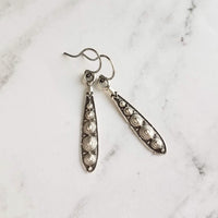 Long Narrow Teardrop Earrings - antique black accent Bali beaded ethnic design - little simple ball dot edge - Boho Bohemian teardrop - Constant Baubling