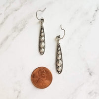 Long Narrow Teardrop Earrings - antique black accent Bali beaded ethnic design - little simple ball dot edge - Boho Bohemian teardrop - Constant Baubling