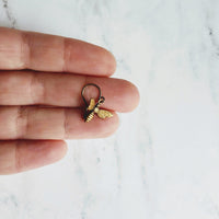Little Bee Earrings, small antique brass bee earring, bumblebee earring, flying bee earring, bronze honey bee earring, bee dangle earring - Constant Baubling