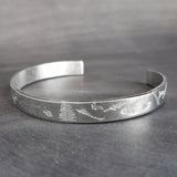 Silver Cuff Bracelet, unisex bracelet, hand stamped cuff, outdoors bracelet, trees leaves branches, forest cuff, woods bracelet, stacking - Constant Baubling