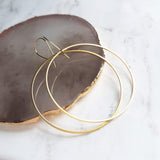Large Gold Circle Earrings - simple thin hoop on latching kidney ear wire, large hoops, big circles, lightweight hoop, everyday earrings, 2" - Constant Baubling
