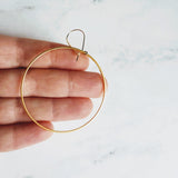Large Gold Circle Earrings - simple thin hoop on latching kidney ear wire, large hoops, big circles, lightweight hoop, everyday earrings, 2" - Constant Baubling