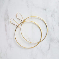 Large Gold Circle Earrings - simple thin hoop on latching kidney ear wire, large hoops, big circles, lightweight hoop, everyday earrings, 2" - Constant Baubling