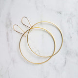 Large Gold Circle Earrings - simple thin hoop on latching kidney ear wire, large hoops, big circles, lightweight hoop, everyday earrings, 2" - Constant Baubling