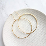 Large Gold Circle Earrings - simple thin hoop on latching kidney ear wire, large hoops, big circles, lightweight hoop, everyday earrings, 2" - Constant Baubling