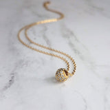 Gold CZ Ball Necklace - round crystal pendant, gold chain, tiny faux diamond bead, slider pendant, 6mm pave pendant, cubic zirconia, globe - Constant Baubling